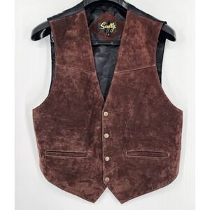 Scully Suede Leather Vest Men Large Brown Metal Snap On Western Rodeo Cowboy EUC